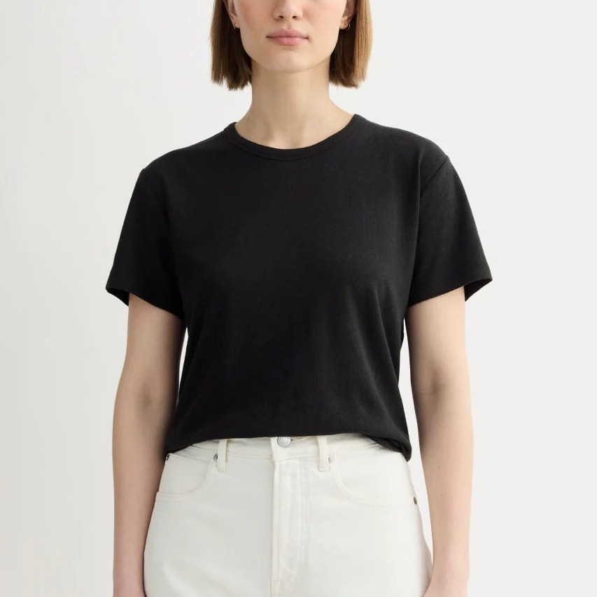 Everlane Women's The Box Cut Tee Cotton Linen Blend Black Size Medium Nwot